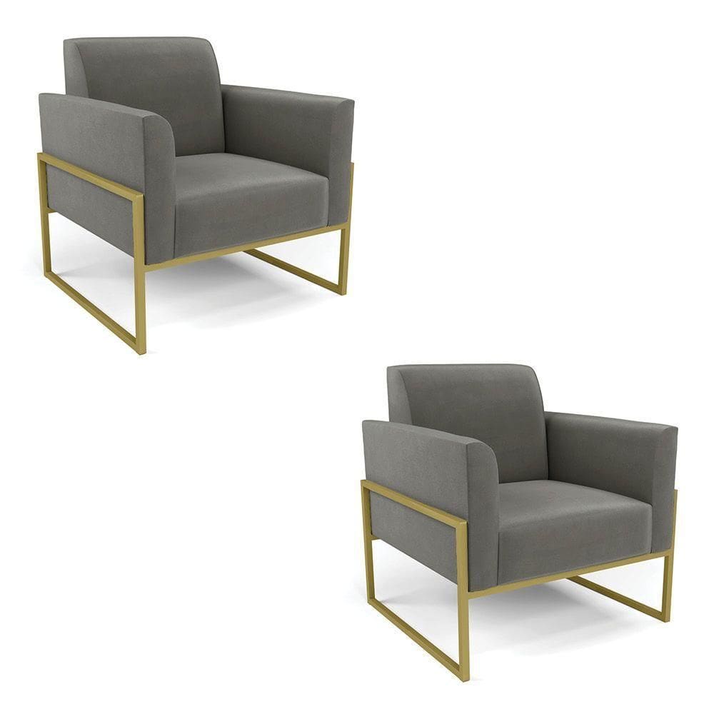Kit 2 Poltronas Base Industrial Alta Dourado Marisa Suede Grafite D03 - D\`rossi