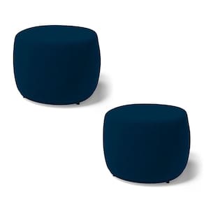 Kit 02 Puffs Decorativos Living Aisha Orgânico Redondo Veludo Azul Marinho - Desk Design
