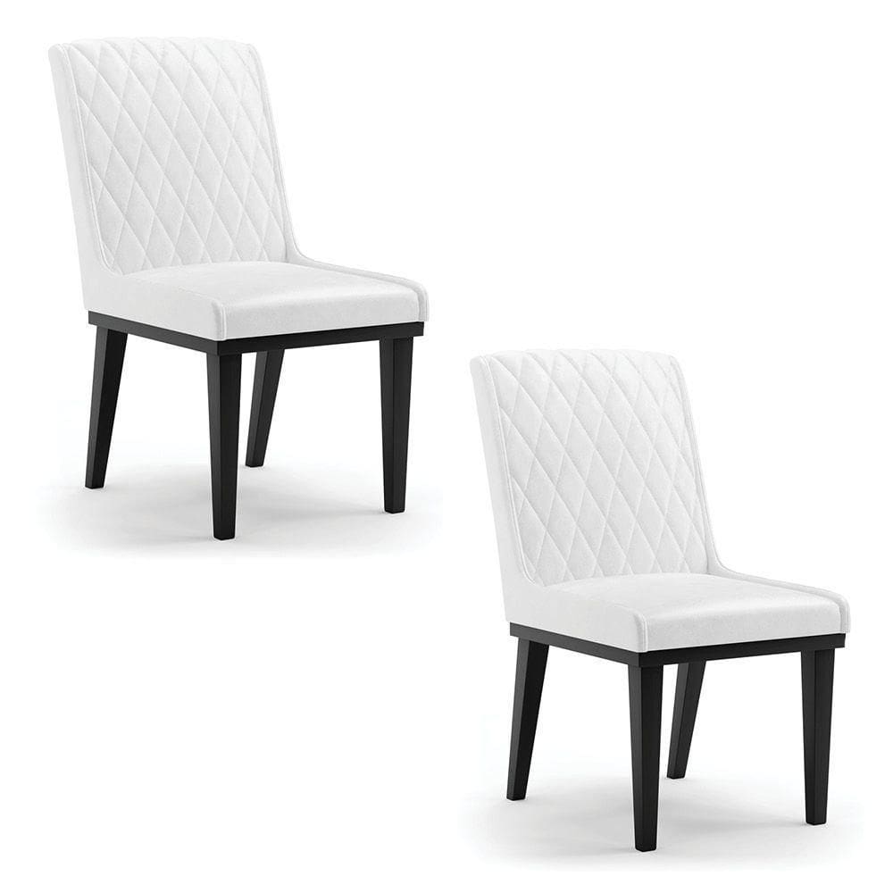 Cadeira Sala De Jantar Base Madeira Preto Kit 2 Sofia Sintético Pu Branco D03 - D`rossi