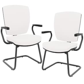 Kit 02 Cadeiras De Escritório Fixa Executiva Office Preto Slim Alta Flexi P03 Vinil Branco