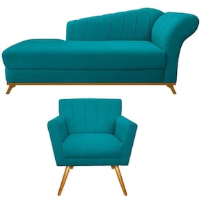 Kit Diva Recamier Vanessa 185cm Lado Esquerdo E 01 Poltrona Laura Suede Azul Turquesa