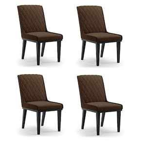 Cadeira Sala De Jantar Base Madeira Preto Kit 4 Sofia Suede Marrom D03 - D`rossi
