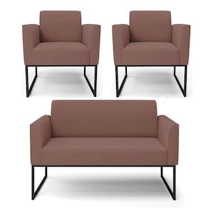 Sofá Namoradeira Com 2 Poltronas Base Industrial Preto Marisa Veludo Rosê D03 - D`rossi