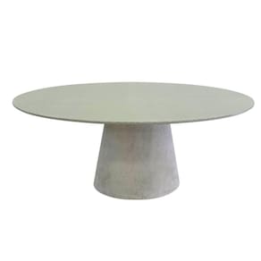 Mesa De Jantar Cone Oval 198x122 Cm Tampo Off White + Vidro Base Concreto Cinza
