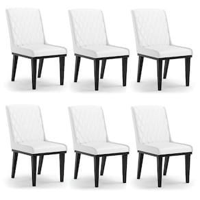 Cadeira Sala De Jantar Base Madeira Preto Kit 6 Sofia Sintético Branco D03 - D`rossi