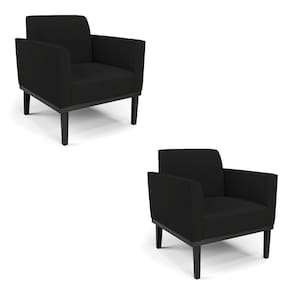 Kit 2 Poltronas Base De Madeira Fixa Preto Marisa Linho D03 - D`Rossi A79 Preto