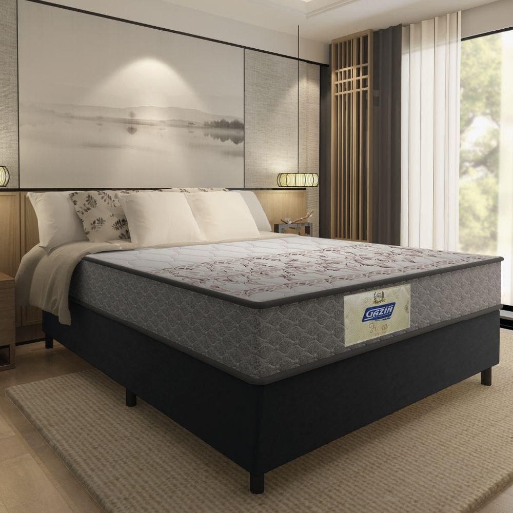 Cama Box Casal Colchão Molas Flora Gazin Cinza/branco 138x188x60cm Até 110 Kg Por Pessoa