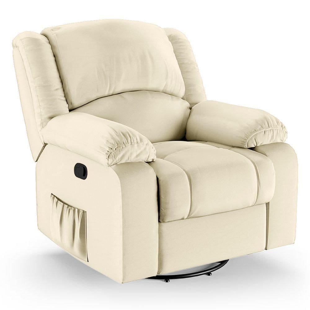 Poltrona Do Papai Reclinável Melim Glider Giratória Massagem Pu Bege Fh1 - D`rossi