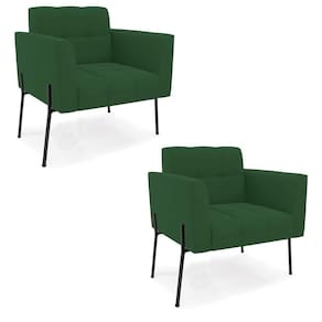 Poltrona Pé De Ferro Preto Para Sala Kit 2 Elisa Veludo D03 - D`rossi Cor Verde