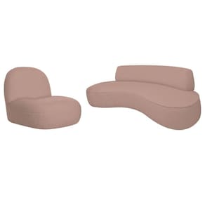 Sofá Curvo 180cm 3 Lugares E 1 Poltrona Amsterdã Linho - Doce Sonho Móveis Cor Rosê