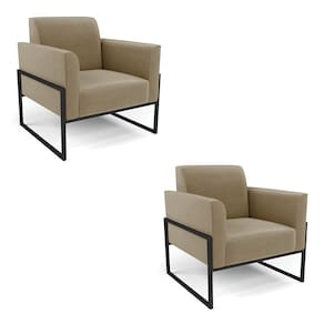 Kit 2 Poltronas Base Industrial Alta Preto Marisa Suede Marrom Rato D03 - D\`rossi