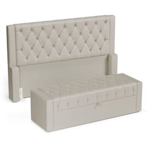 Cabeceira E Calçadeira Báu Queen Size Atena 160cm Capitonê Sintético Bege - Desk Design