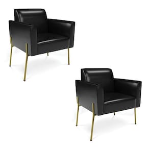 Poltrona Pé De Ferro Dourado Kit 2 Para Sala Marisa Corano D03 Preto
