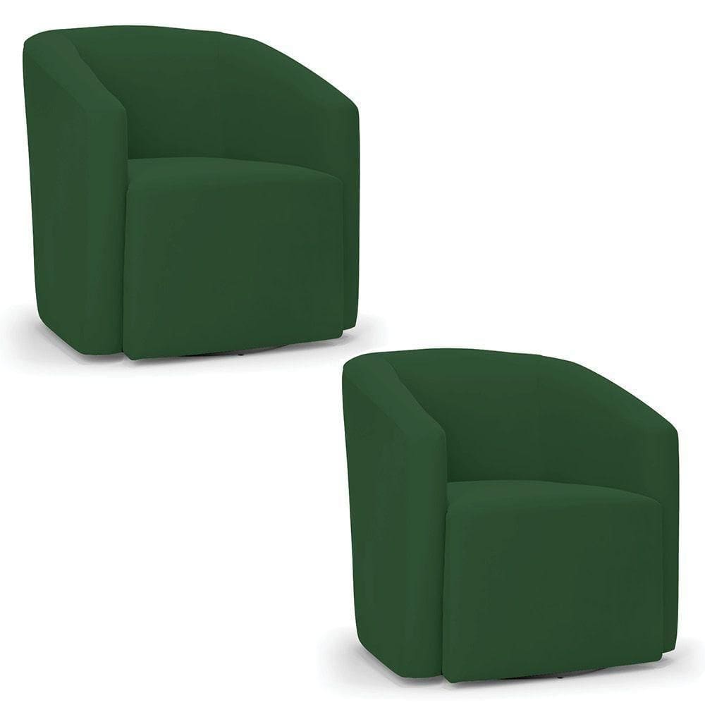 Kit 2 Poltronas Stella Max Veludo Base Giratória - D`rossi Cor Verde