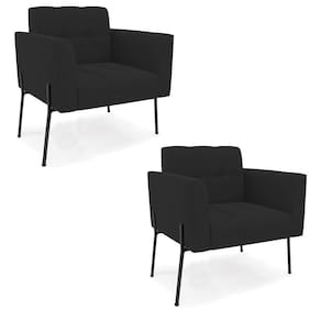 Poltrona Pé De Ferro Preto Para Sala Kit 2 Elisa Veludo D03 - D`rossi Cor Preto