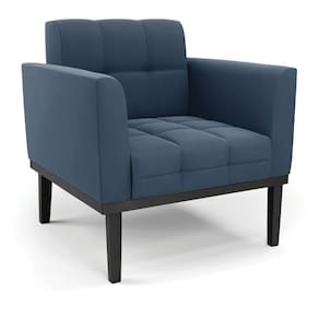 Poltrona Base De Madeira Fixa Preto Elisa Suede Azul Marinho D03 - D`rossi