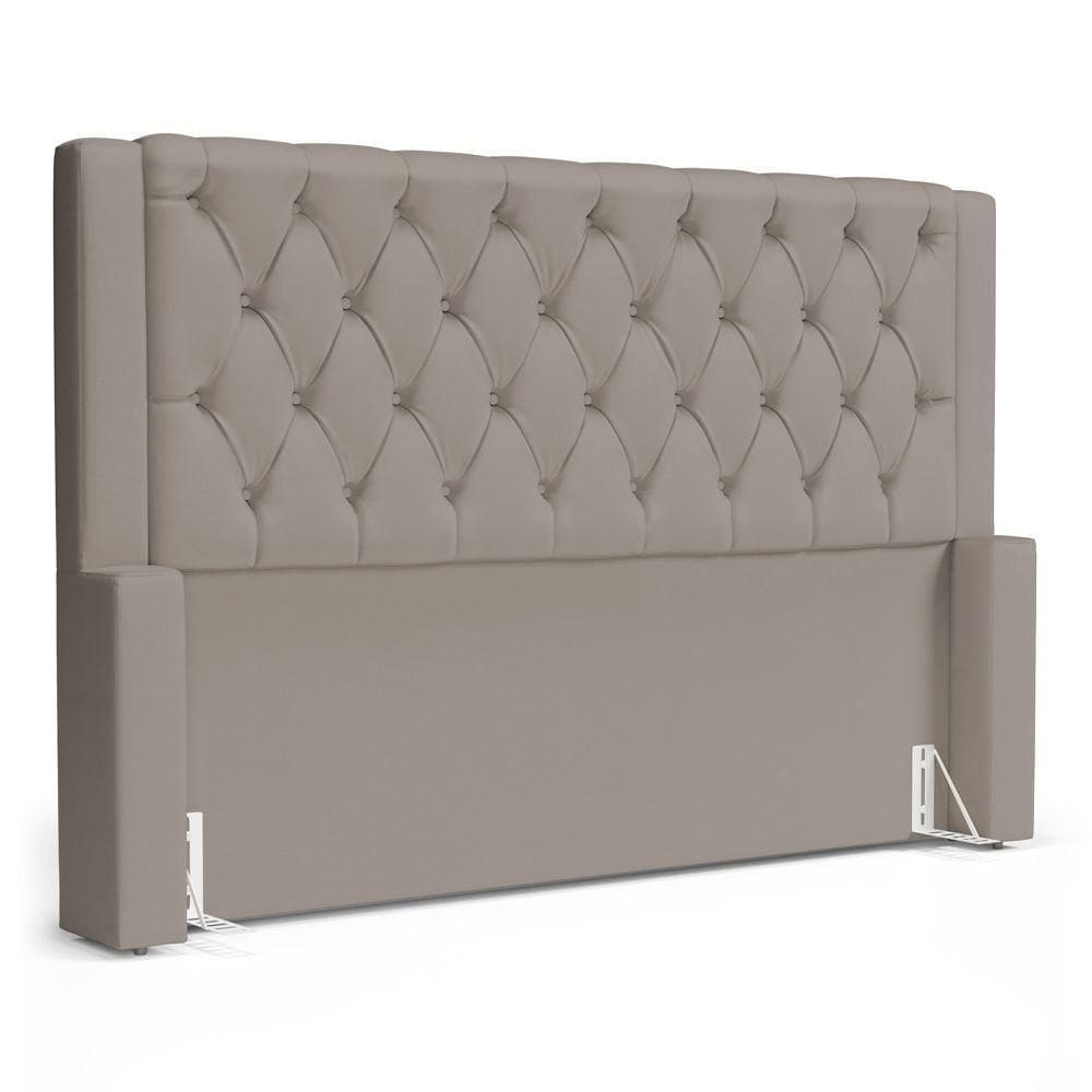 Cabeceira Atena Para Cama Box Queen Size 160cm Capitonê Com Frame Suede Bege - Desk Design