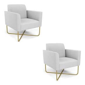 Kit 2 Poltronas Base X Industrial Dourado Marisa Linho D03 - D\`rossi Cor A05 Cinza
