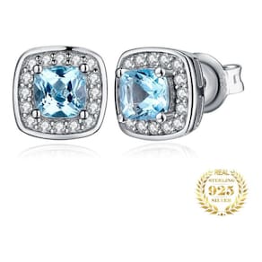 Brincos azul topázio, prata fina 925, elegantes para mulheres