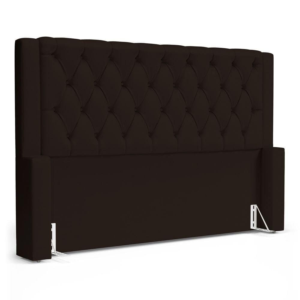 Cabeceira Atena Para Cama Box Queen Size 160cm Capitonê Com Frame Sintético Marrom - Desk Design