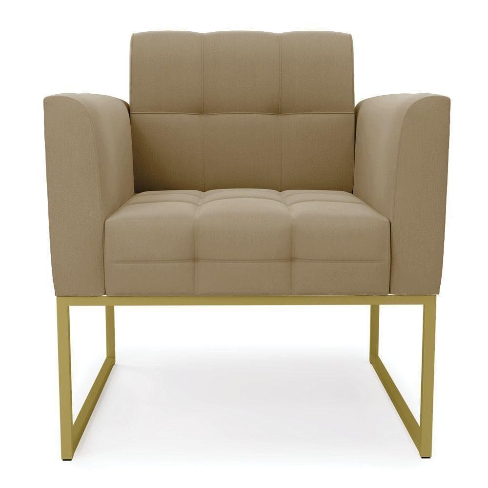 Poltrona Elisa Suede Marrom Rato Base Metálica Industrial Dourada - D`rossi