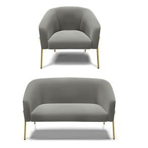Sofá Namoradeira E Poltrona Pé De Ferro Dourado Stella Suede D03 - D`rossi Cor Grafite