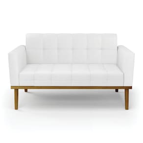 Sofá Namoradeira 2 Lugares Base De Madeira Castanho Elisa Corino D03 - D`rossi Cor Branco