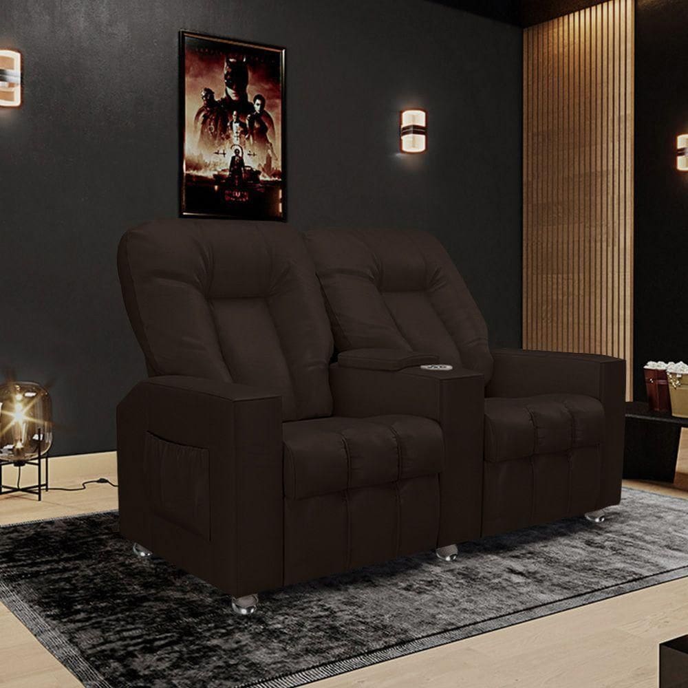Poltrona Reclinável 2 Lugares Para Sala De Cinema Arsenal Pu Marrom