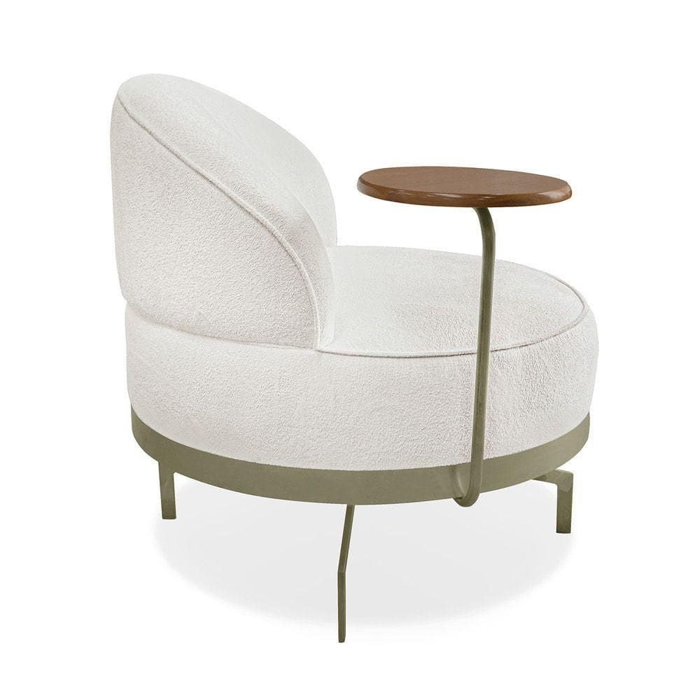 Poltrona Sala De Estar Base Giratória Dourada Aura Bouclê S04 - D`rossi Cor Off White