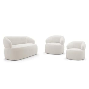 Kit 02 Poltronas Giratória E 01 Sofá Orgânico Glee 03 Lugares 170cm Bouclê Off White - Desk Design