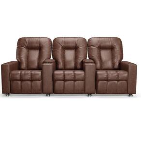 Poltrona Reclinável Para Cinema 3 Lugares Sora Pu Brilho Fh1 - D`rossi Cor Marrom