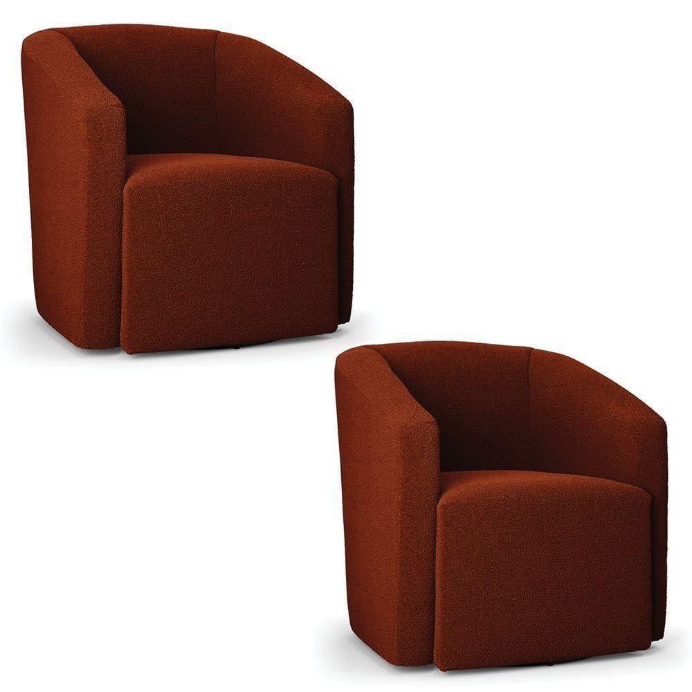 Kit 2 Poltronas Stella Max Bouclê Base Giratória - D`rossi Cor Terracota
