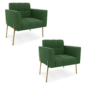 Poltrona Pé De Ferro Dourado Para Sala Kit 2 Elisa Suede D03 - D`rossi Cor Verde