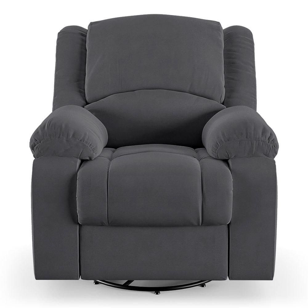 Poltrona Do Papai Reclinável Sala De Cinema Barcelona Glider Giratória Usb Veludo Cinza Grafite