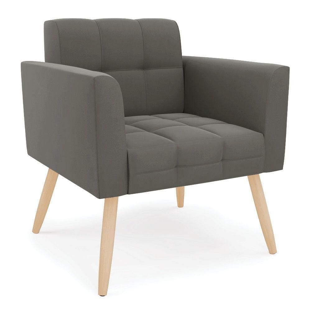 Poltrona Elisa Suede Grafite Pés Palito Natural - D`rossi
