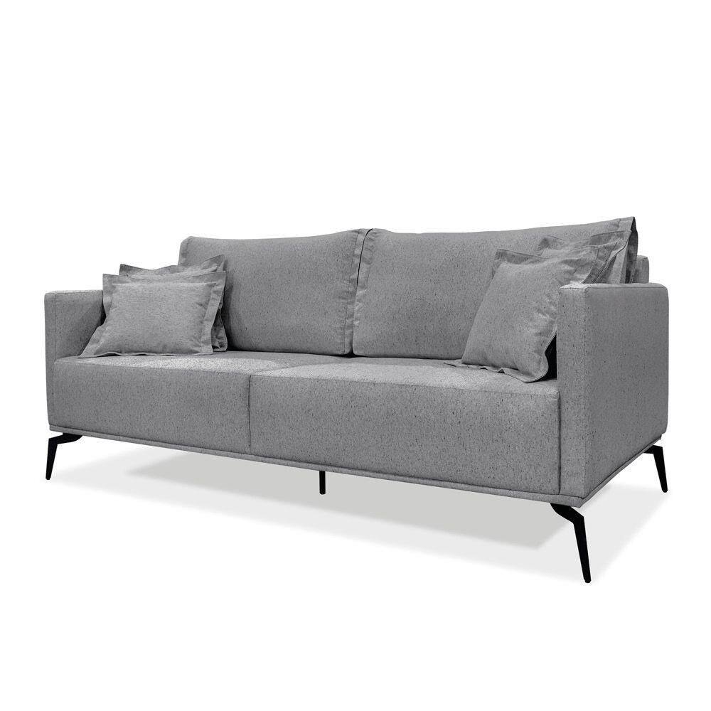 Sofá 3 Lugares Pé De Ferro Preto Rafaela 220 Cm Linho Cinza S04 - D`rossi