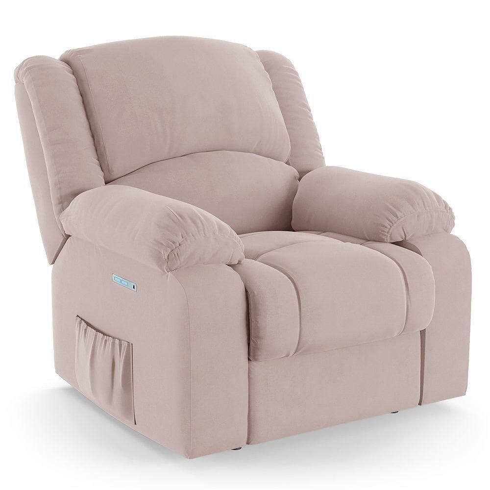 Poltrona Do Papai Reclinável Melim Elétrica Led Veludo Fh1 - D`rossi Cor Rose