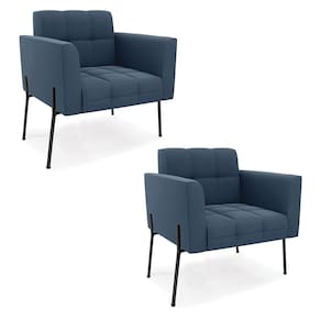 Poltrona Pé De Ferro Preto Para Sala Kit 2 Elisa Suede Azul Marinho D03 - D`rossi