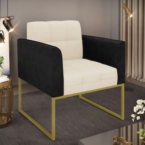 Poltrona Base Industrial Dourado Elisa Preto-linho Bege A19 D03 - D`rossi