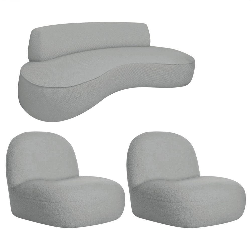 Sofá Curvo 180cm 3 Lugares E 2 Poltrona Amsterdã Bouclé - Doce Sonho Móveis Cor Cinza