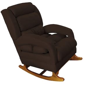 Poltrona De Amamentação Com Balanço Luna Suede Marrom Base De Madeira C05 - D`rossi