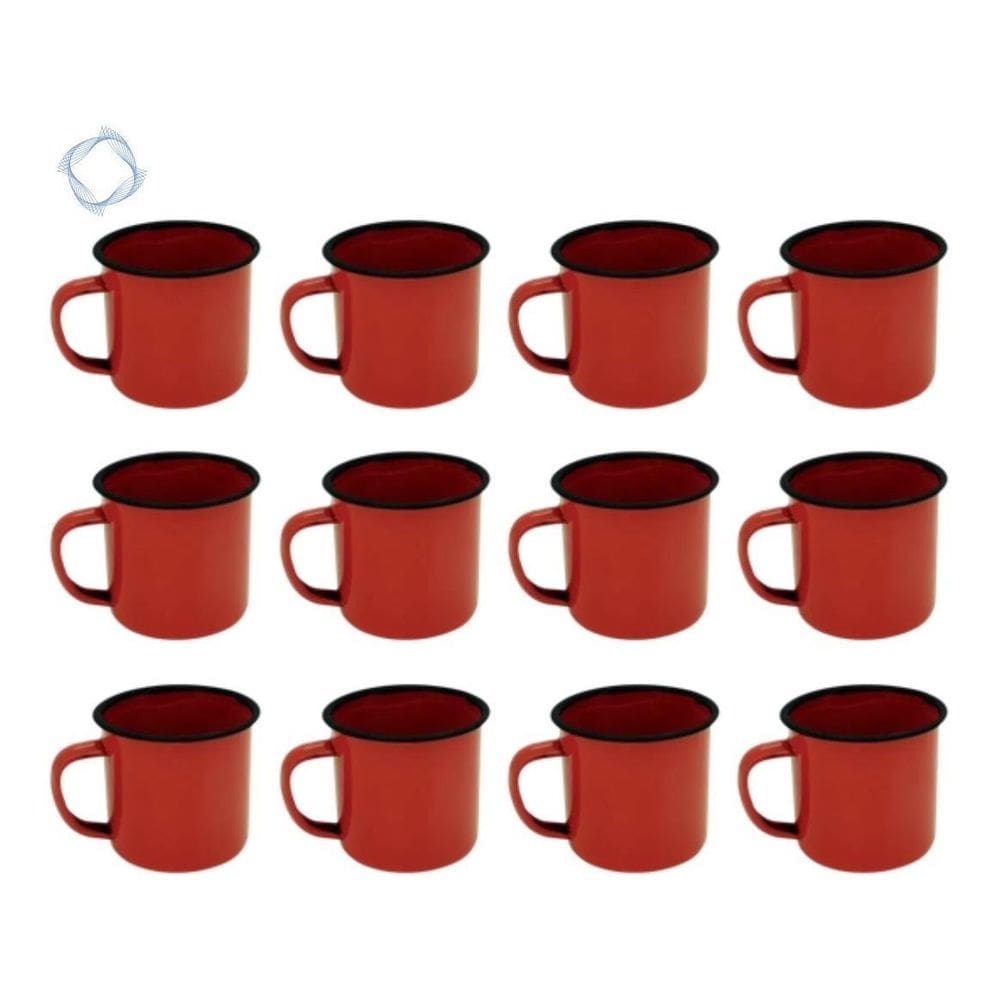 Caneca Esmaltada Retro 350Ml Vermelha Vintage Jogo 12 Pcs