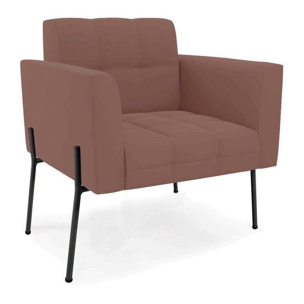 Poltrona Pé De Ferro Preto Para Sala Elisa Veludo D03 - D`rossi Cor Rose