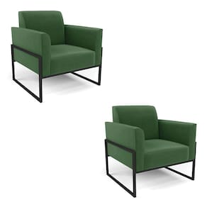 Kit 2 Poltronas Base Industrial Alta Preto Marisa Suede D03 - D\`rossi Cor Verde