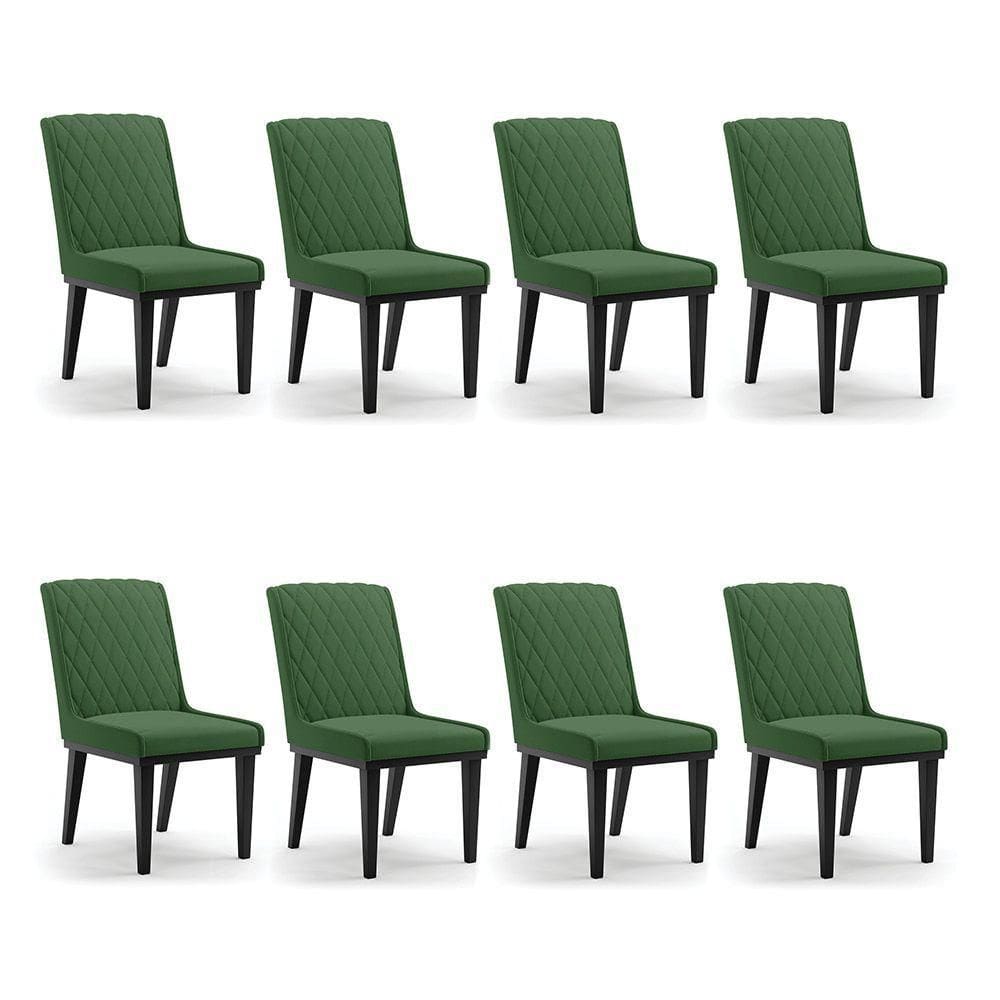 Cadeira Sala De Jantar Base Madeira Preto Kit 8 Sofia Suede Verde D03 - D`rossi