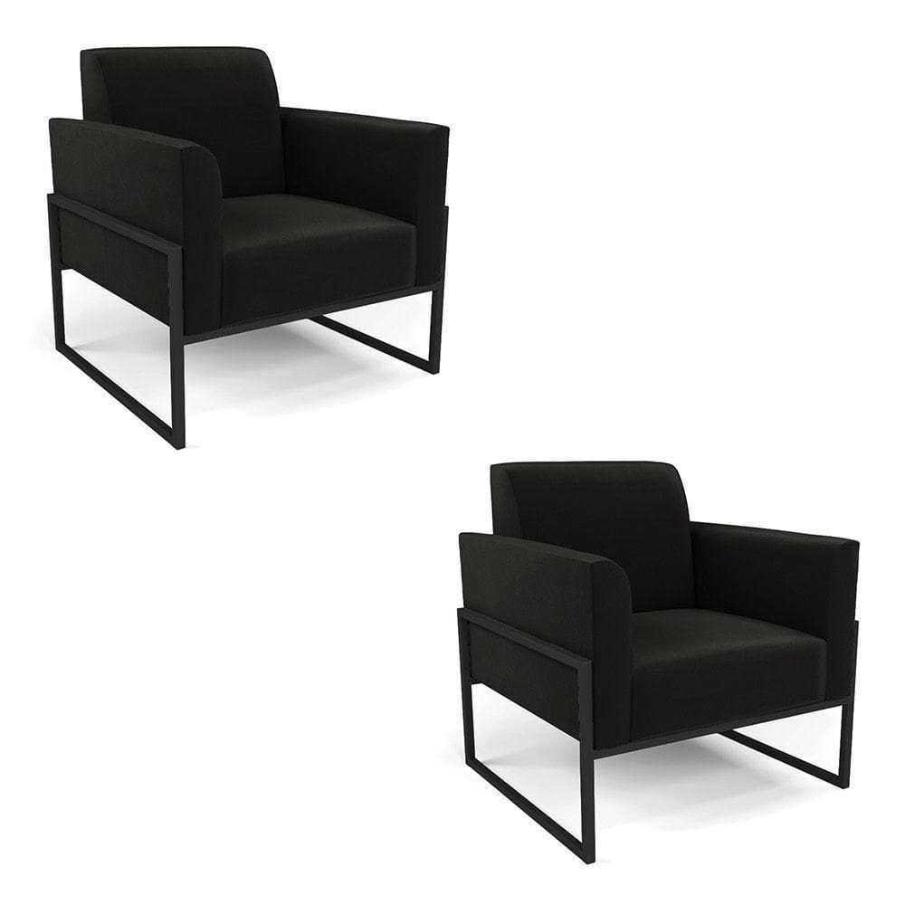 Kit 2 Poltronas Base Industrial Alta Preto Marisa Suede Preto D03 - D\`rossi
