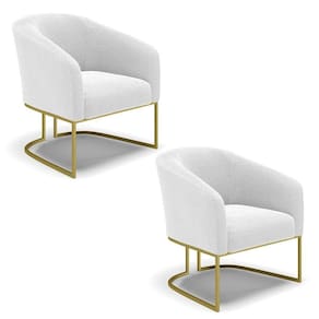 Kit 2 Poltronas Stella Bouclê Off White Base Metálica Industrial Dourado - D`rossi
