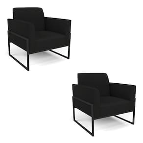 Kit 2 Poltronas Base Industrial Alta Preto Marisa Linho Preto A79 D03 - D\`rossi