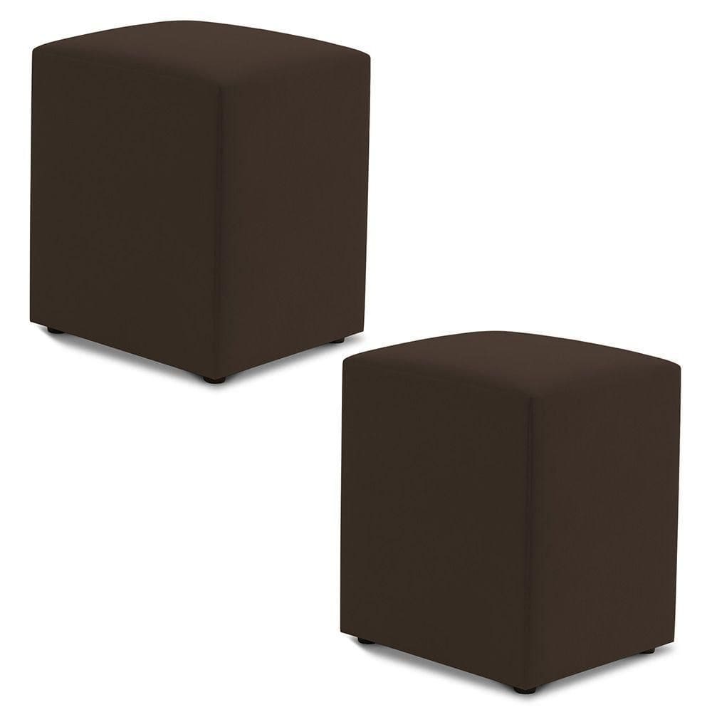 Kit 02 Puffs Decorativos Sala De Estar Quadrado 36x47cm Suede Marrom - Desk Design