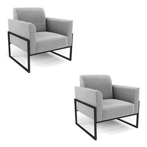 Kit 2 Poltronas Base Industrial Alta Preto Marisa Suede D03 - D\`rossi Cor Cinza